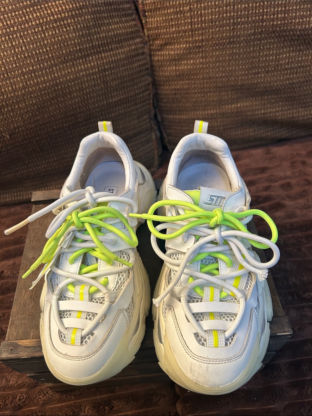 Steve Madden Kids White Sneakers with Neon Yellow Accents